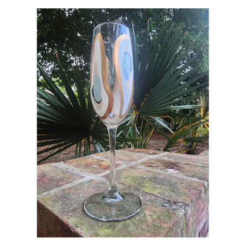 Hand Painted Oyster Champagne Flute Beach Sand