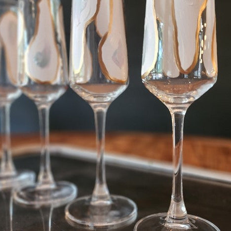 Hand Painted Oyster Champagne Flute Confetti