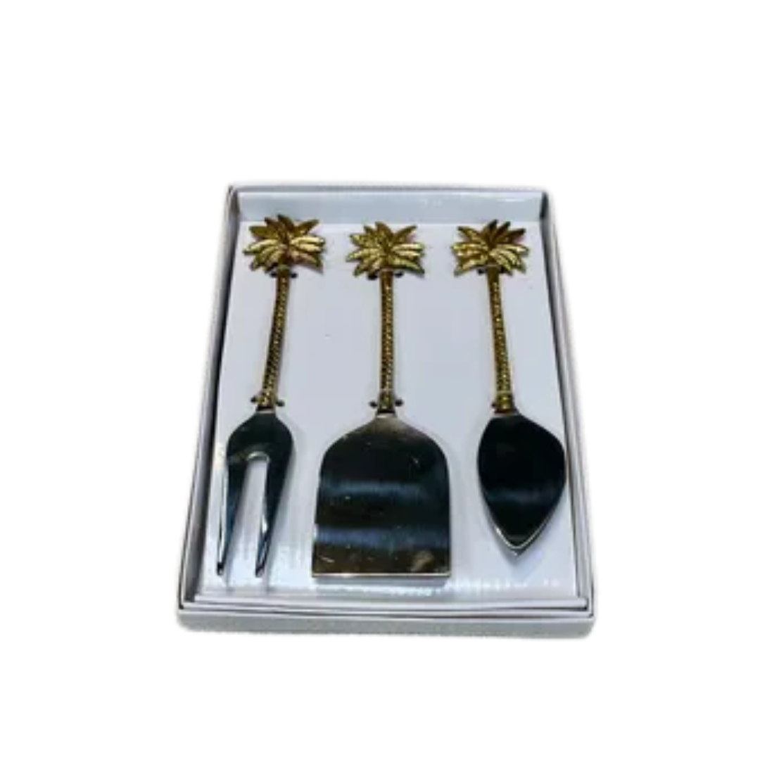 Gold Palm Trees & Stainless Cheese Set, Set of 3