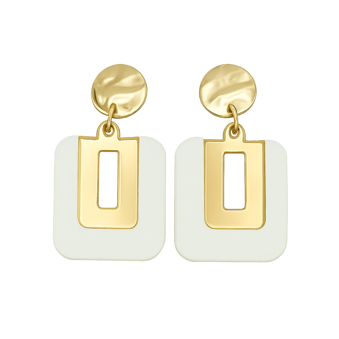 Modern Off-White and Gold Earrings