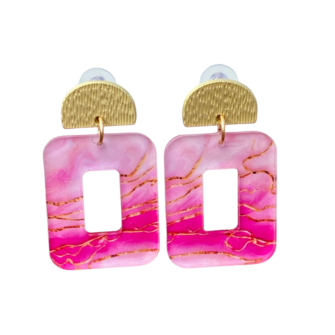 Pink Marble Earrings – Pink & Gold Acrylic