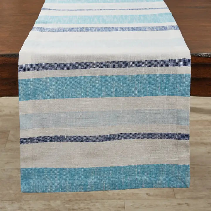 Blue Woven Stripe Table Runner 72"
