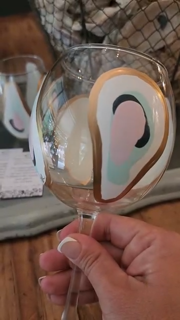 Hand Painted Oyster Stem Wine Glass Beach Sunset