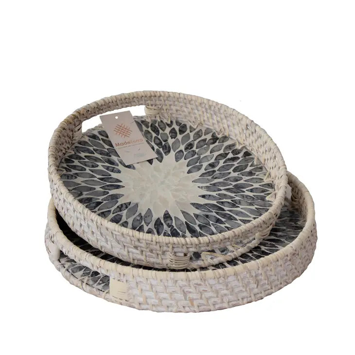 Round Rattan Tray With Inlay