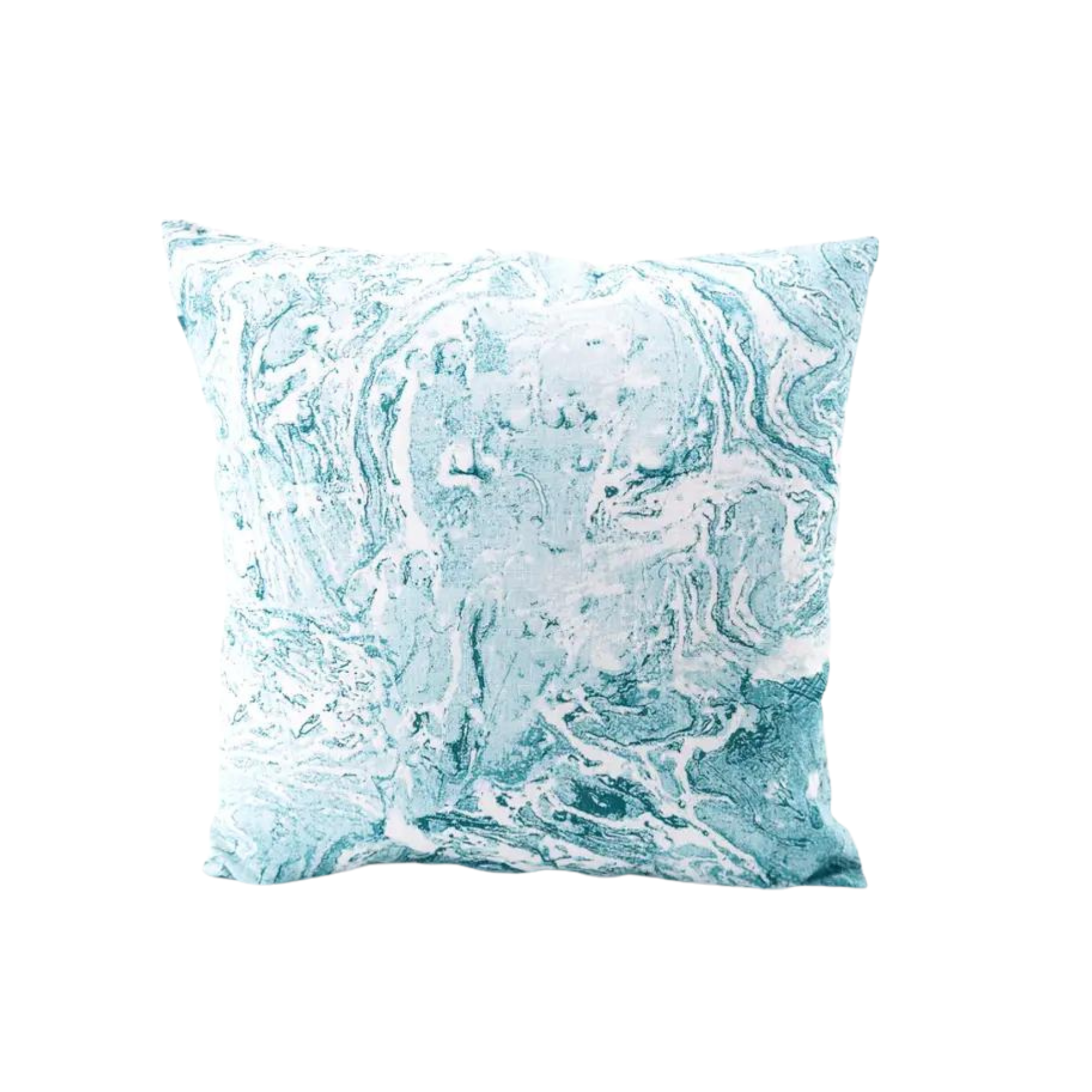 Turquoise Marbled Linen Throw Pillow