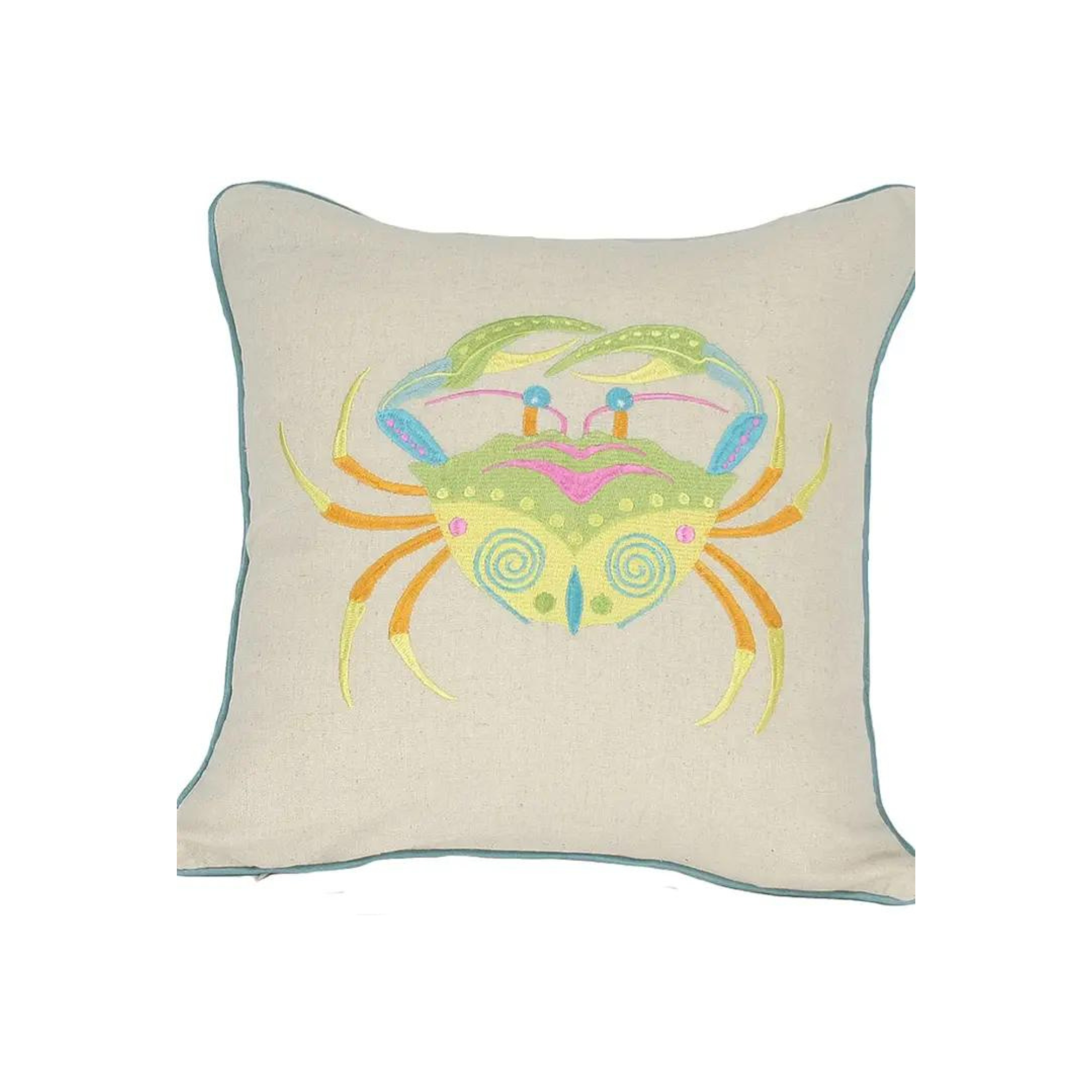 Embroidered Crab Throw Pillow