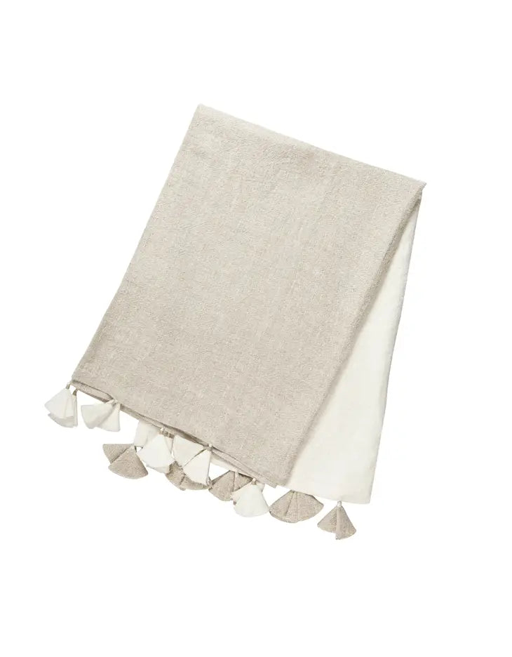 Natural Beige Colorblocked Linen Throw Blanket