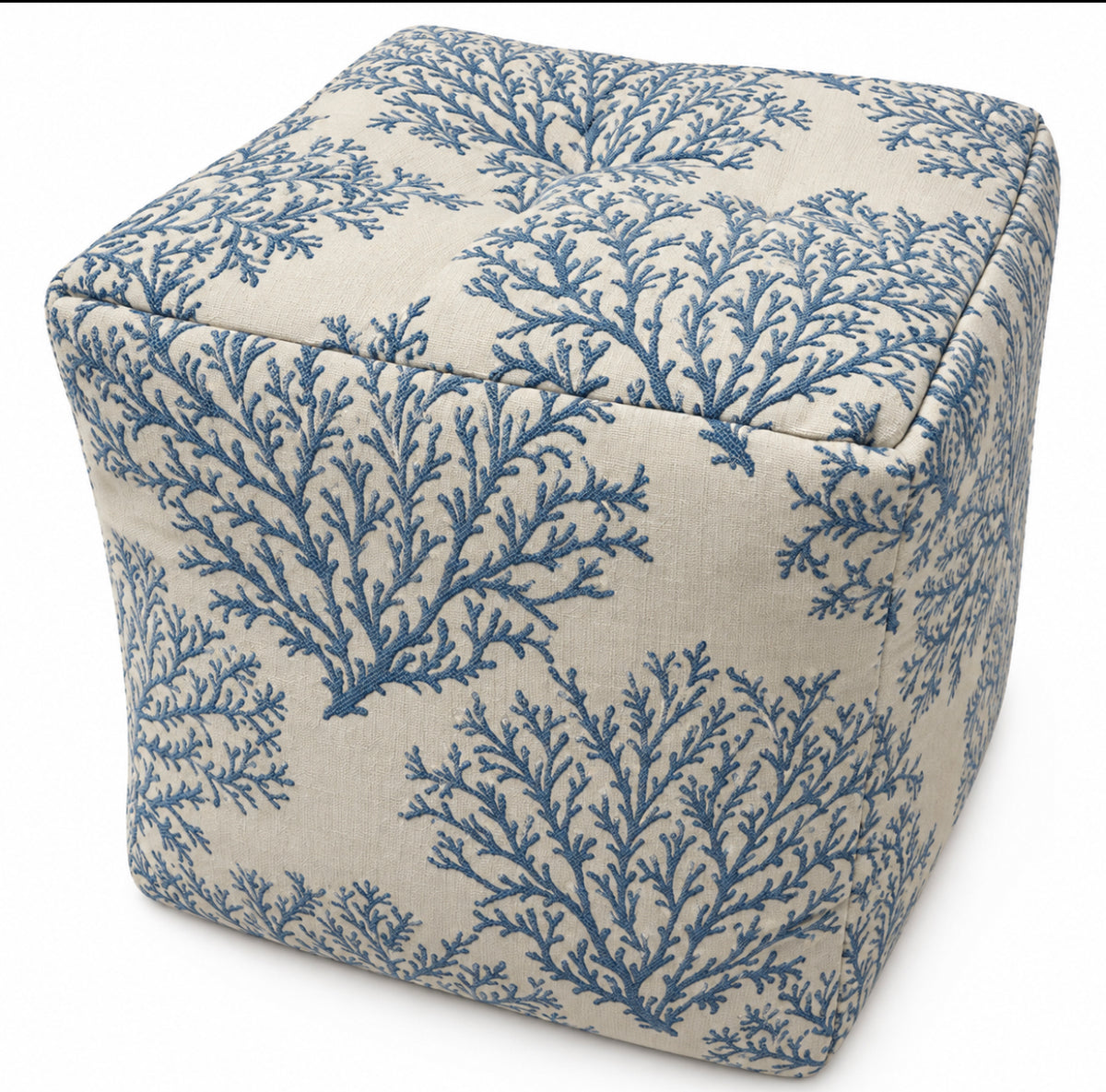 Blue Coral Structured Accent Pouf,  20"w x 20" D x 17"H