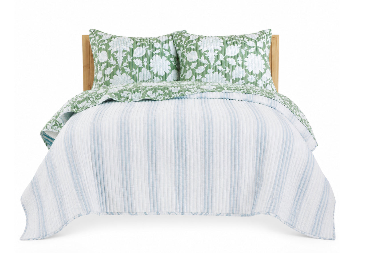 Evelyn Jacobean Floral Rayon-QUILT SET  (2 shams + quilt)