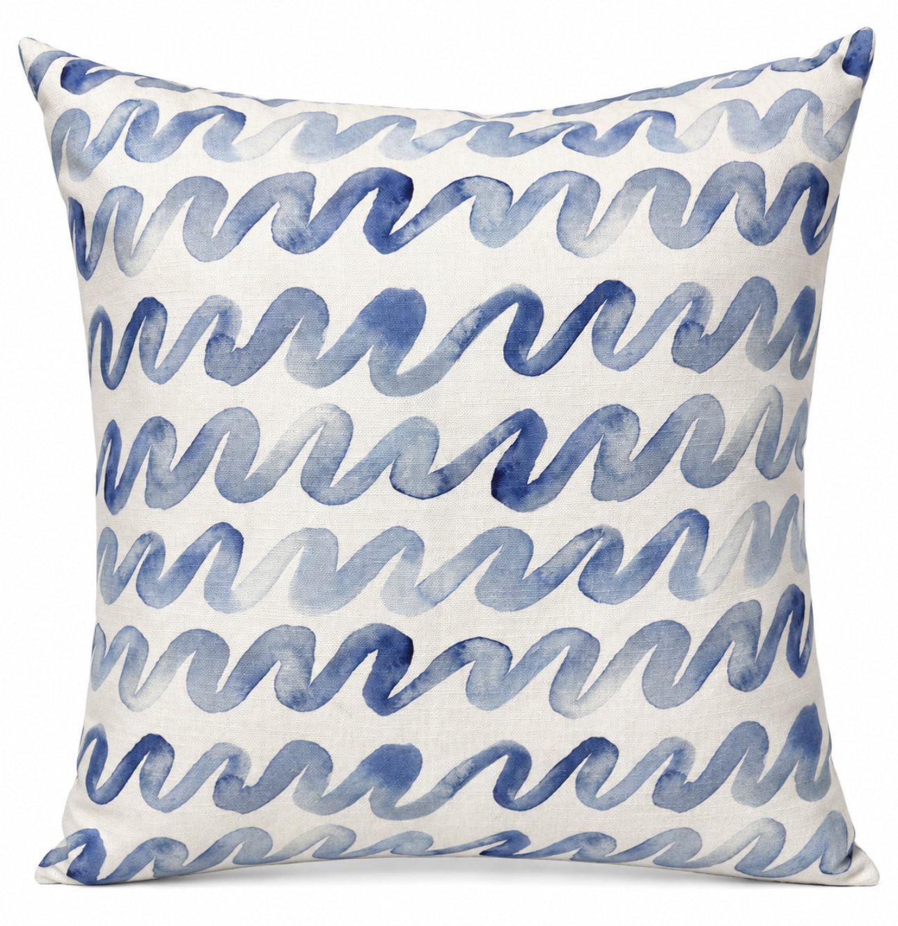 Watercolor Waves Blue Linen Pillow