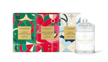 glasshouse holiday christmas trio holiday cozy soy candle
