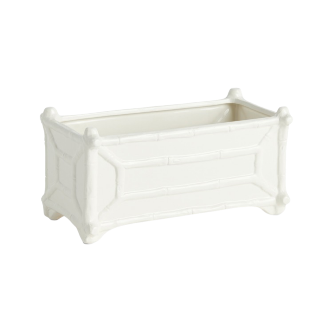 Chinoiserie- inspired  Rectangular Cachet pot/ Planter with Raised Architectural Relief