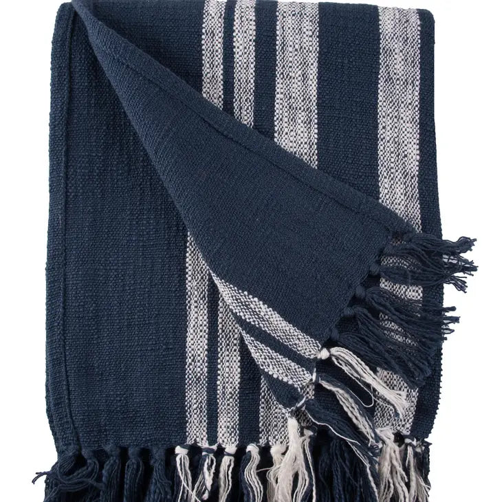 Moira Deep Navy Stripe Throw Blanket