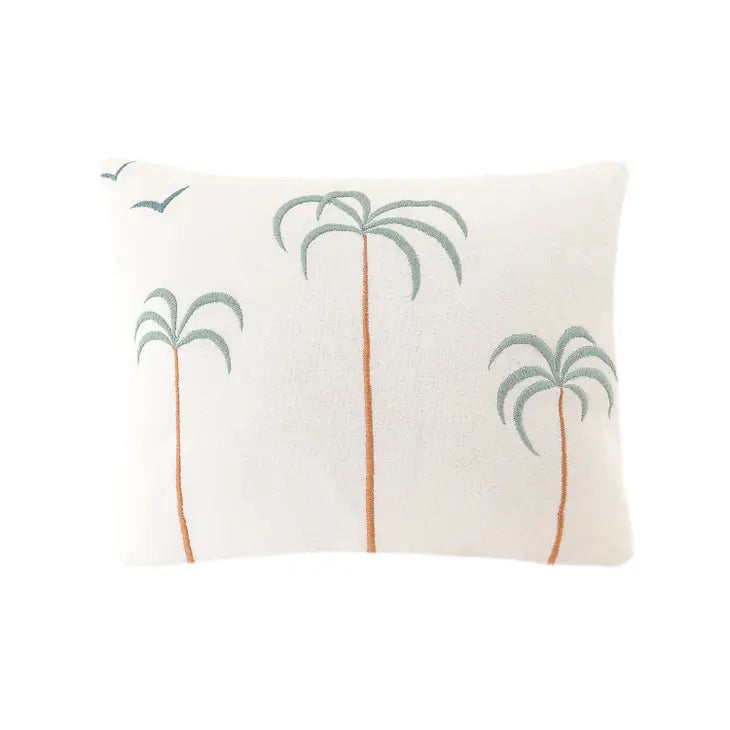 Palm Tree + Birds Embroidered Lumbar Pillow